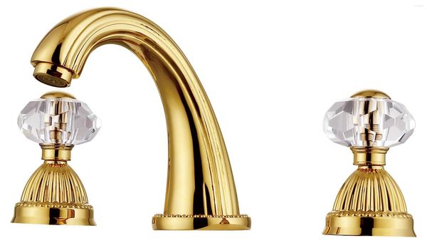 Rubinetti per lavandino del bagno Nave libera Colore PVD oro Rubinetto per lavabo diffuso da 8 pollici Rubinetto con maniglie in cristallo