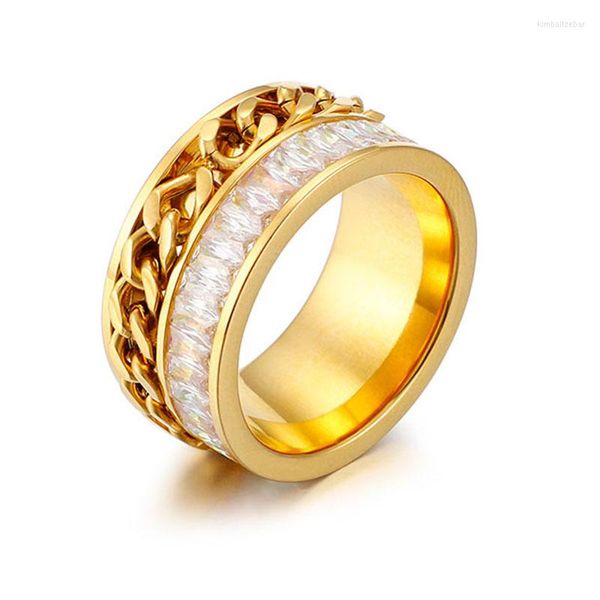 Anéis de casamento 11 mm de espessura grossa anel de corrente cubana link link de ouro cheio de aço inoxidável elegante para mulheres homens