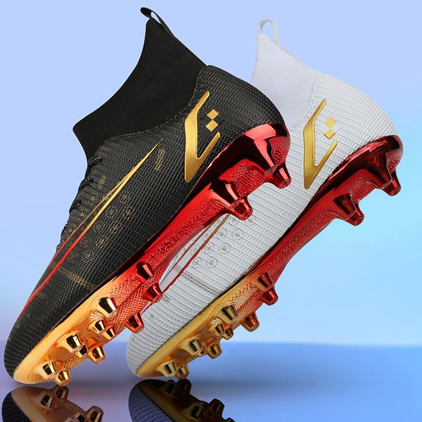 Dress Shoes Teenagers Electroplated Sole Football Shoes Lightweight Anti-slip Male Soccer Boots Black and White Matching Style Cleats In 230311