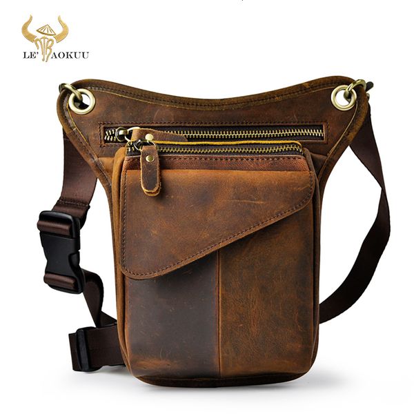 Taille Taschen Original Leder Männer Braun Lässige Mode Kleine Schulter Messenger Tasche Designer Reise Gürtel Taille Pack Drop Bein Tasche Männlich 211-3-d 230311