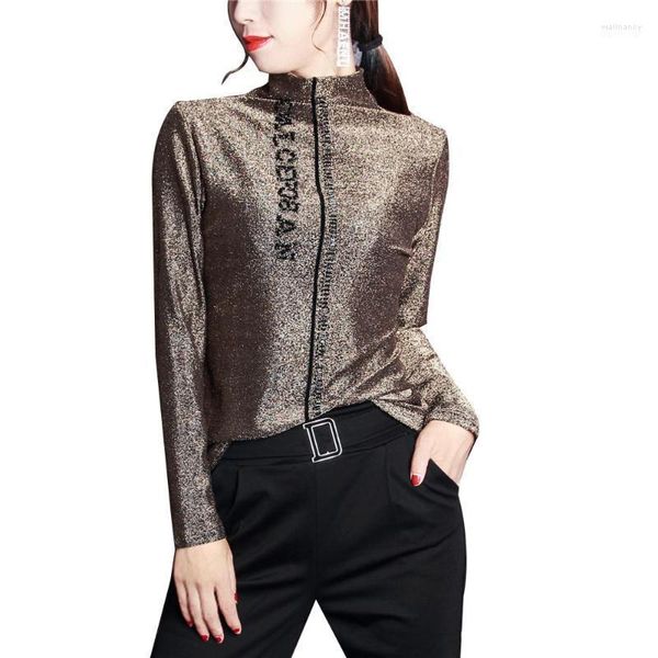 Camicette da donna Camicie Camicetta con paillettes in seta oro lucido Donna 2023 Camicia Blusas a maniche lunghe primavera estate Top da donna e Wall22