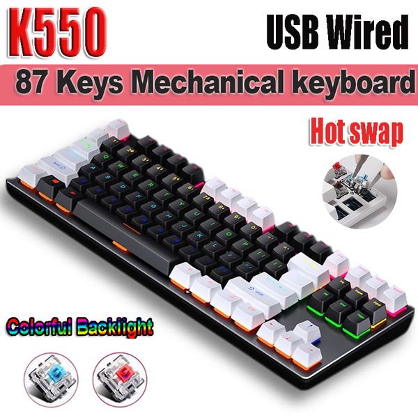 K550 USB verkabelt mechanische Tastatur 87 Tasten bunte Hintergrundbeleuchtung Hot Swap 75 % Gaming mechanische Tastaturen für Gamer Laptop Desktop