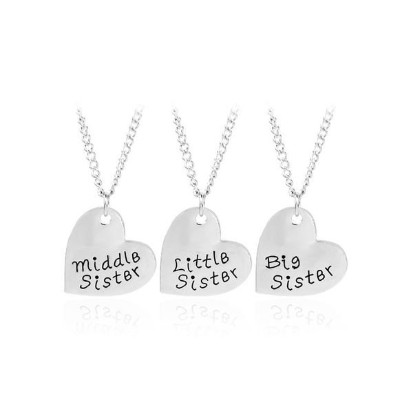 Colares pendentes Chegada Big Sis Média Little Gold Silver Plated Lettering Heart for Sisters Christmas JewelryPenda