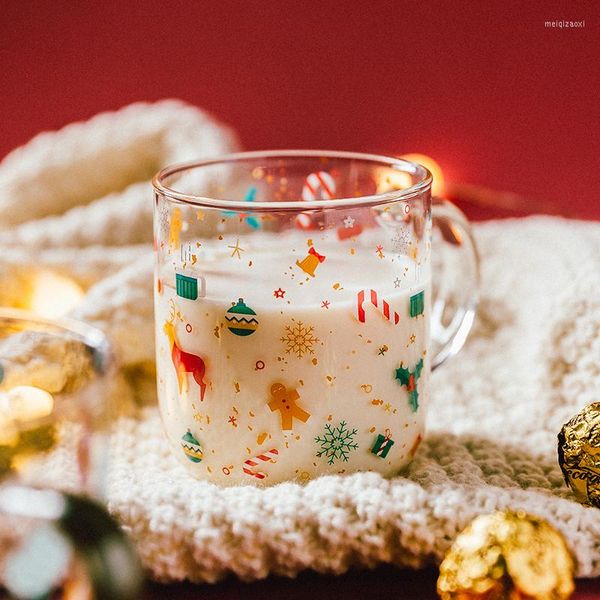 Weingläser JINYOUJIA Weihnachten Glas Trinkbecher Elch Wald Kaffeetasse Milch Teetasse mit Griff nicht umgedreht Küche Party Trinkgeschirr Bier