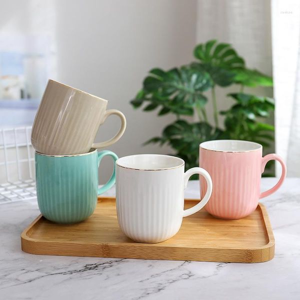 Canecas 400ml Gold Stripe Creative Creative Elegant Coffee Cup Drinkware Gift Porcelain Tea Leite