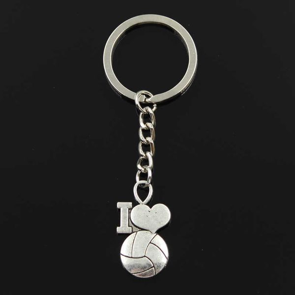 Key Rings Fashion 30mm Key Ring Metal Key Chain Keychain Jewelry Antique Silver Color Plated I Love Volleyball 32x17mm Pendant R230311