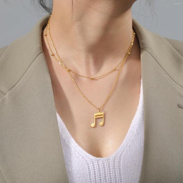 Подвесные ожерелья Sipuris двойная цепочка музыкальная ожерелье для женщин из нержавеющей стали винтажные золотые конец кувшина