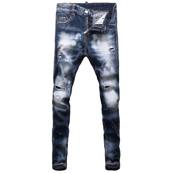 Jeans da uomo Moda vintage europea da uomo Pantaloni punk in denim hip-hop distrutti strappati blu elastici slim fit strappati