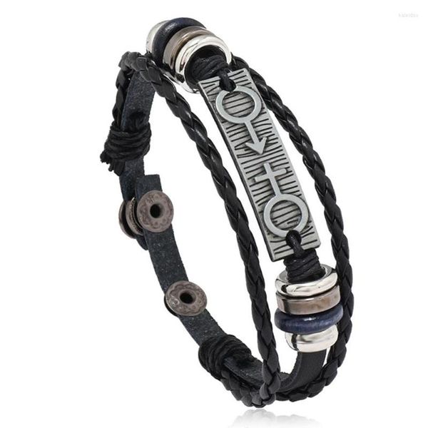 Braccialetti con ciondoli Semplice regolazione a 2 velocità Bracciale in pelle nera per coppia Bottone in acciaio inossidabile Accessori moda Gioielli tessuti a mano