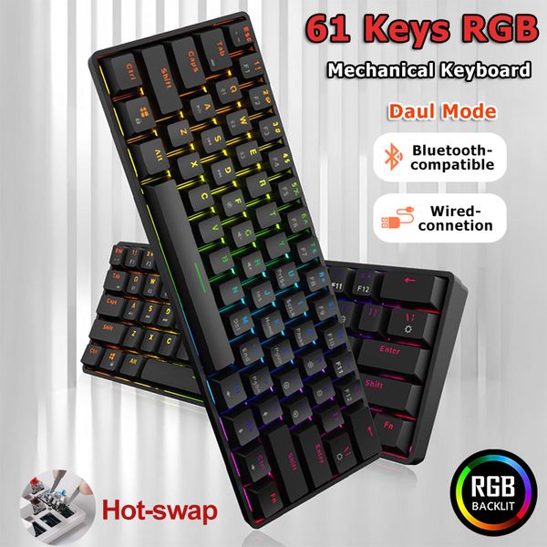 K28 Doppio Modello Mini Gaming Tastiera Meccanica 61 Tasti RGB Hot Swap Type-C Wireles BT5.0 Tastiere Wireless per Tablet PC Laptop