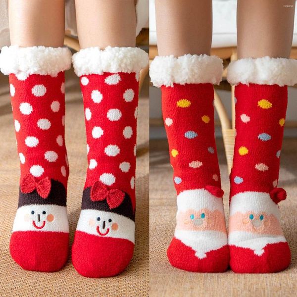 Frauen Socken Winter Warme Fleece Weihnachten Santa Drucken Hause Boden Teppich Verdicken Plus Baumwolle Mitte Rohr Thermische