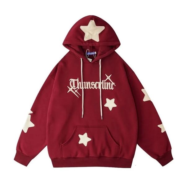 Damen Hoodies Sweatshirts Verdickte Kapuze Y2K Retro Rot Amerikanische Baumwolle Plus Samtpullover Damen Street Star Jacke Verdickung 230310