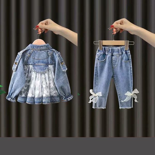 Ceketler Çocuk Denim Ceket Trench Jean Nakış Ceket Kızlar Çocuk Giyim Bebek Dantel Ceket Gündelik Dış Giyim Bahar Sonbahar 230310