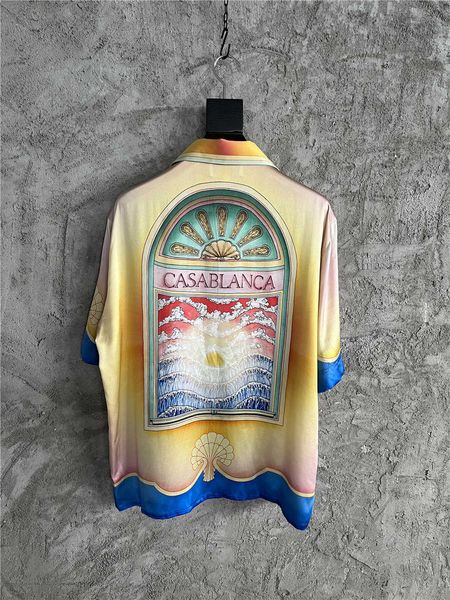 Casablanca Designer Fashion Classic Herren- und Damenhemd, kubanischer Ausschnitt, Farbverlauf, Traumfenster, Temperament, bedruckte Seide, locker, vielseitig, kurze Ärmel