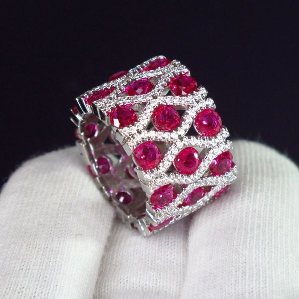 Com Stones Stones Kqdance criou a pedra preciosa da gemald tanzanite Sapphire Ruby Ring com pedras verdes 18k jóias de ouro branco para mulher 230310