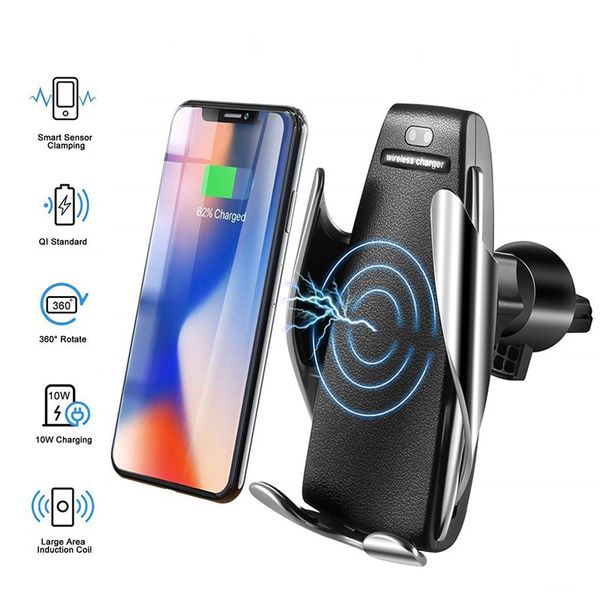 S5 Automatische Klemmung 10 W Qi Wireless-Autoladegerät 360-Grad-Drehung Vent Mount Telefonhalter für iPhone Android Universal-Telefone mit Einzelhandelsverpackung