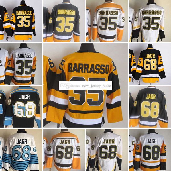 1967-1999 гг. Фильм Retro CCM Hockey Jersey Emelcodery 68 Jaromirjagr Jerseys CCM Embroidery 35 Tombarrasso Vintage Jerseys White Black Yellow