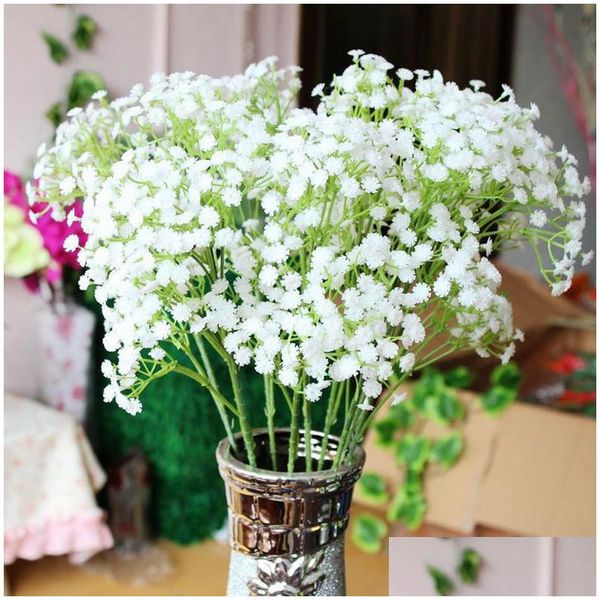 Dekoratif çiçek çelenk güzel 10pcs/lot gypsophila bebek nefes yapay sahte ipek bitki ev düğün dekorasyon dhyuv