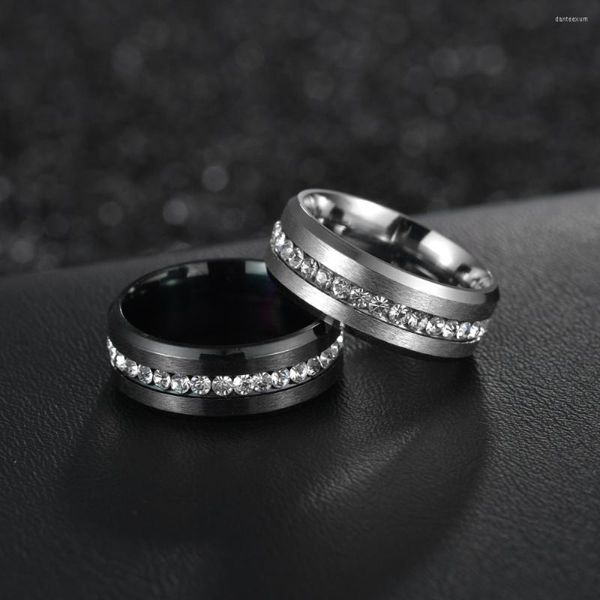 Eheringe Männer 8 mm breit aus Edelstahl Single Row Full Diamond Zirkon Ring für Frauen Verlobungsband Versprechen Schmuck Größe 6-13