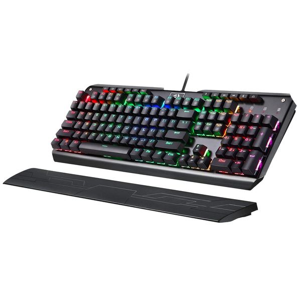 n K555 mechanische Gaming-Tastatur mit blauen Schaltern, Makroaufnahme, Handballenauflage, volle Größe, Indrah für Windows-PC-Spieler