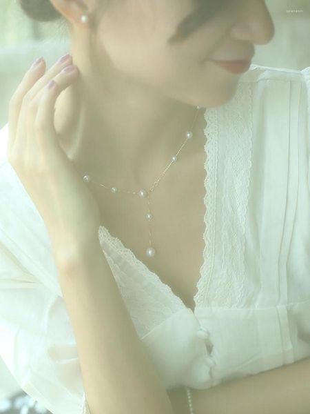 Catene Vera collana di perle d'acqua dolce naturale in oro 18 carati Au750 Catena collare a stella di moda di lusso genuina X0025
