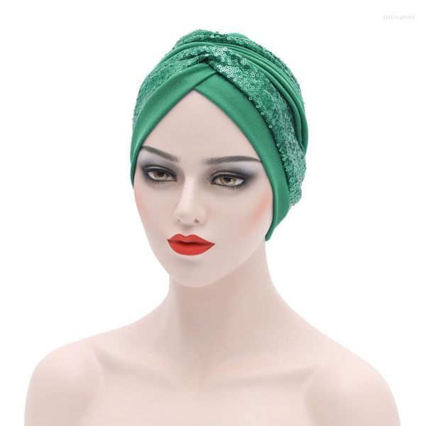 Mützen Beanie/Totenkopfkappen Afrcian Pailletten Gele Cap Headties Frauen Haarabdeckung Turban Motorhaube Hut Muslim Islamische Hijab Kopfbedeckung Bandanas