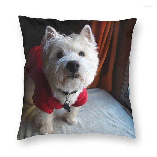 Fodera per cuscino con motivo stampato, federa decorativa per la casa, quadrata, West Highland White Terrier, 45 x 45 cm