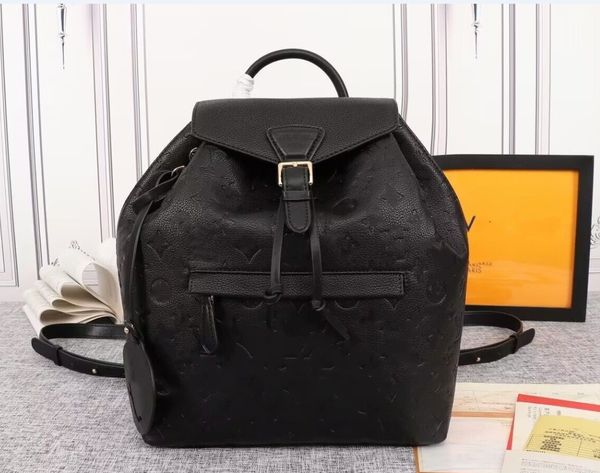 Echtes Leder 7A Luxus-Designer-Rucksäcke MONTSOURIS Damen-Rucksäcke Rindsleder Buchstaben-Blumen-Rucksack geprägt Herren-Geldbörsen Mustertasche Schwarz geprägt