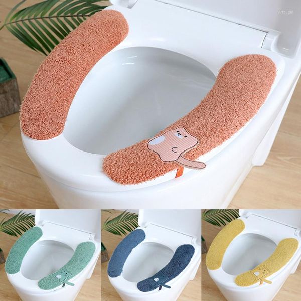 Tuvalet koltukları evrensel yapışkan mat kapak sıcak peluş macun yüzüğü kış kase yastık yıkanabilir banyo acc