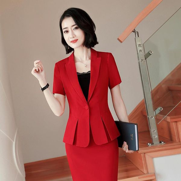 Abito a due pezzi Elegante abito da donna Office Lady Business Work Gonna Tute Donna 2 Set Abiti Giacca manica corta Giacche Mini gonne 4XLTwo