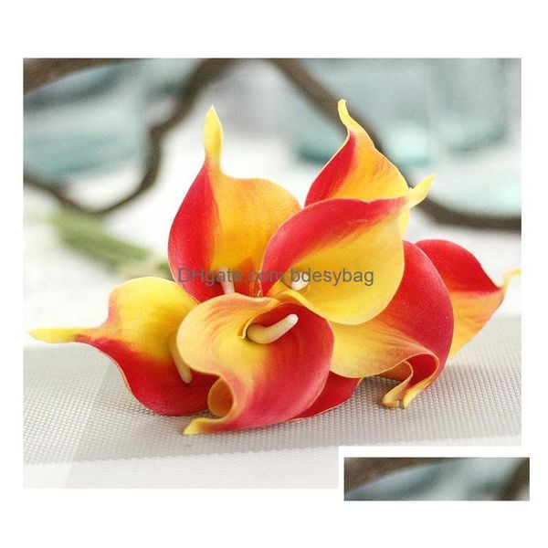 Fiori decorativi Ghirlande di fiori 9 pezzi / lotto e hanno 12 colori Vero tocco Viola scuro Mini Calla Lily Bouquet da sposa Dhccx