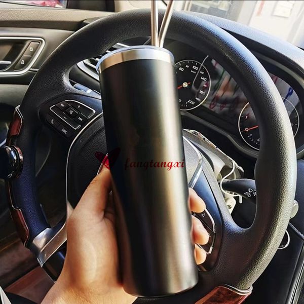 2023 neue 500 ml Becher 304 Edelstahl Becher Mode Marke Kaffee Becher Mit Strohhalm und Pinsel Set Thermos Tassen