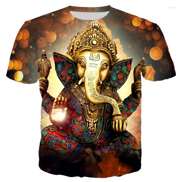 Camisetas masculinas 2023 Verão Ganesh T-shirt Hinduísmo de elefante Gande Ganesha 3D Camisa impressa masculina Mulheres moda de rua casual camisetas