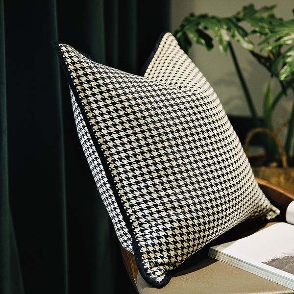 Almofada/travesseiro decorativo DunxDeCo Cushion Capa Casa decorativa Luxo Moderno Moderno Branco Black Houndstooth Art Coussin Bedding Sofá Almofada Cove 230311