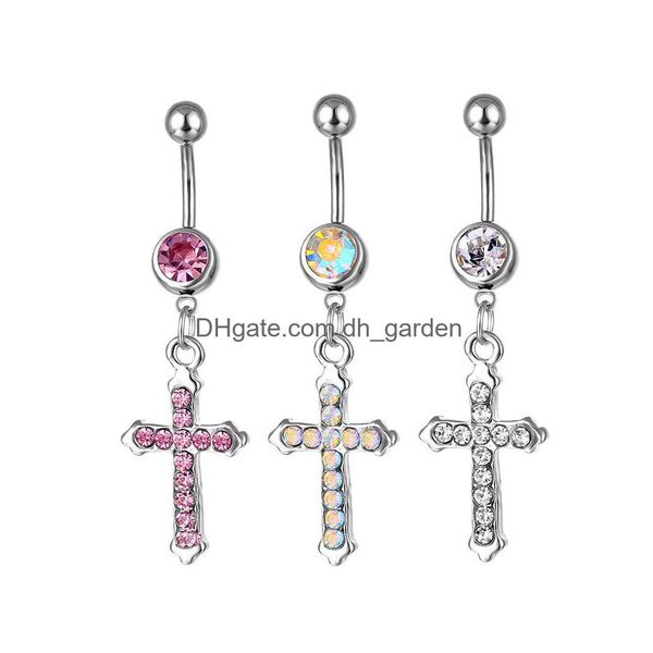 Botão de sino do umbigo anéis D0016 Cross Belly Ring Bix Cores Drop Entrega Jóia Corpo Dhgarden Dhxv5