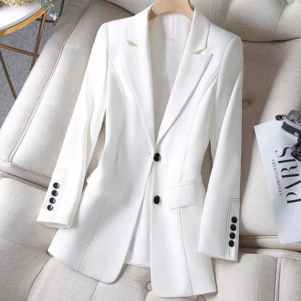 Abiti da donna Blazer Primavera Autunno Giacca Moda Donna Blazer casual Ufficio Abbigliamento donna professionale Monopetto Nero Bianco 3XL 230311