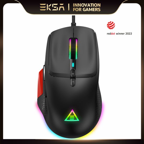 Mouse da gioco PC USB EM600 PAW3327 Mouse cablato leggero RGB da 12400 DPI per computer Mause Gamer con 9 pulsanti programmabili