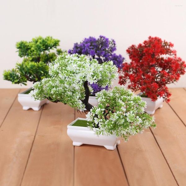 Fiori decorativi Artificiale Bonsai Pino Simulazione Albero di plastica con tavolo in vaso Ornamenti per piante finte Decorazioni per il giardino di casa 5 colori