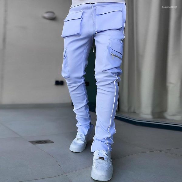 Erkekler Pantolon Bahar Sonbahar Marka Spor Salonu Erkekler Joggers Kargo Çok Cocket Yansıtma Düz Spor Fitness Rahat Hip Hop Pantolon Sweatpants