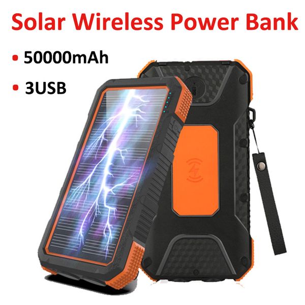 Solar Wireless Power Bank Portable 30000mAh Fast Charger 3USB lanterna de bateria externa para iPhone xiaomi huawei qc3.0