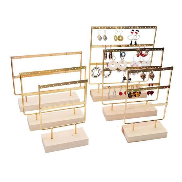 Jóias Caixas de jóias Três cores Brincho Jóias Exibir jóias Ear Studs Pingente Stand Pingente Rack de armazenamento de metal base de madeira Vários orifícios 230310