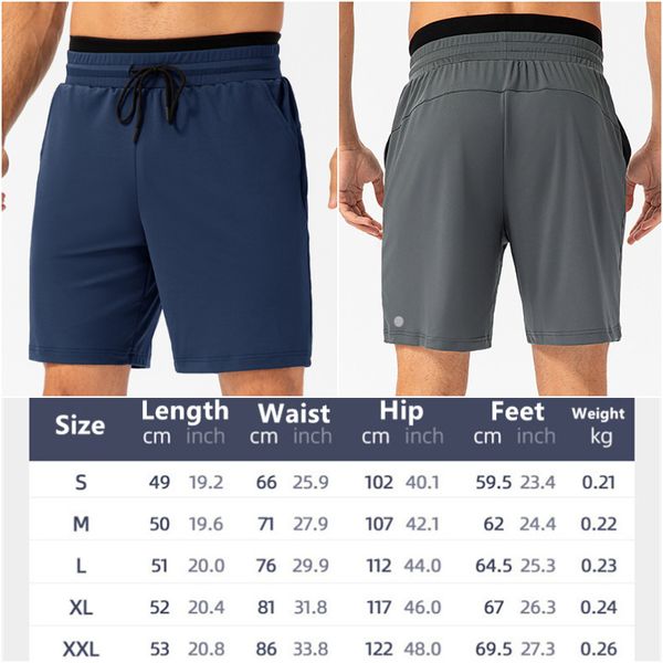 Lu Lu Lemon Yoga Mens Shorts Outfit Men Fifth Calças Running Sport Respirável Trainer Calças Curtas Sportswear Ginásio Exercício Adulto Fitness Wear Fast Dry Elastic