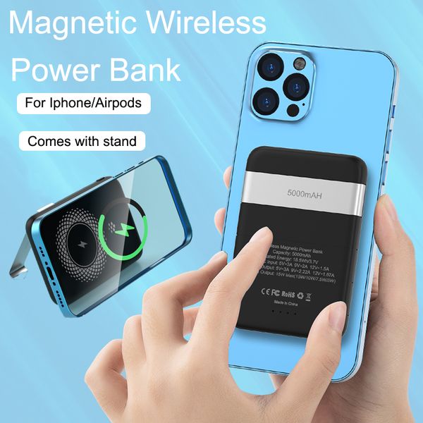 Caricabatterie magnetici da 15 W Ricarica rapida wireless per Iphone 13 12 Pro Max Airpods 5000 mAh Power Bank Carica a induzione Batteria esterna del telefono