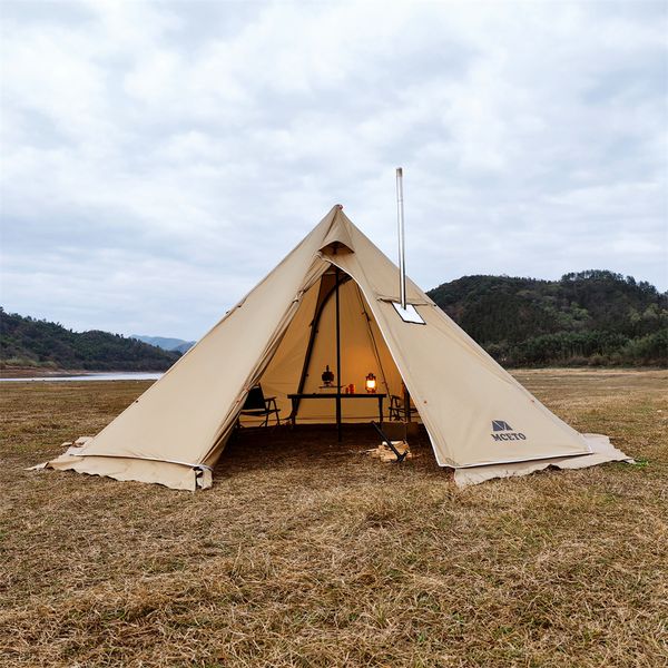 Çadırlar ve barınaklar yükseltilmiş 5m büyük boy piramit çadır, baca ceketli açık kamp çadır yürüyüş tuşları tenezi teepee Tipi 230311