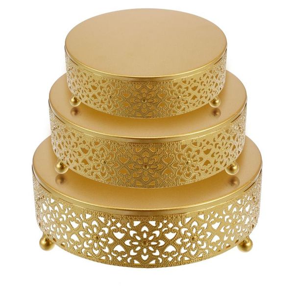 Ferramentas de Bakeware Outras 3pcs espelhos de ouro de metal bolo de metal stand redond cupcake wedding wearth festa de sobremesa de pedestal display prato decoração de casa decoração