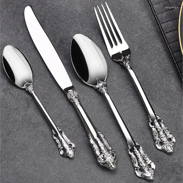 Conjuntos de utensílios de jantar 24pcs conjunto de talheres de lasca de luxo Minzelações de espelho de tabela 304 Faca de jantar de aço inoxidável Faca