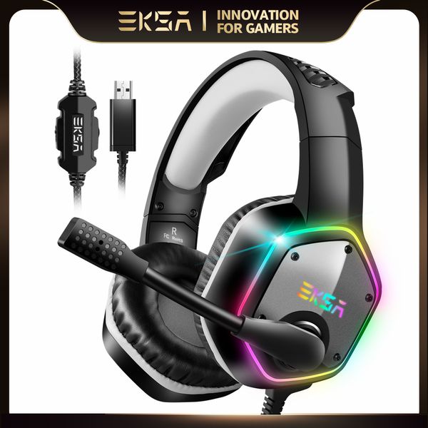 Wired Gaming Headset E1000 7.1 SOBRE SOLTO PC Gamer PC com ruído cancelamento de microfone RGB Light Gaming Headphone para PS4