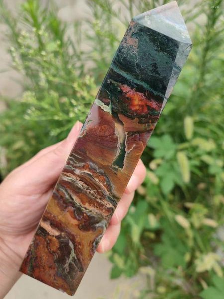 Figuras decorativas Oceano natural Jasper Obelisco quartzo Tower Crystal Wand Point Cura