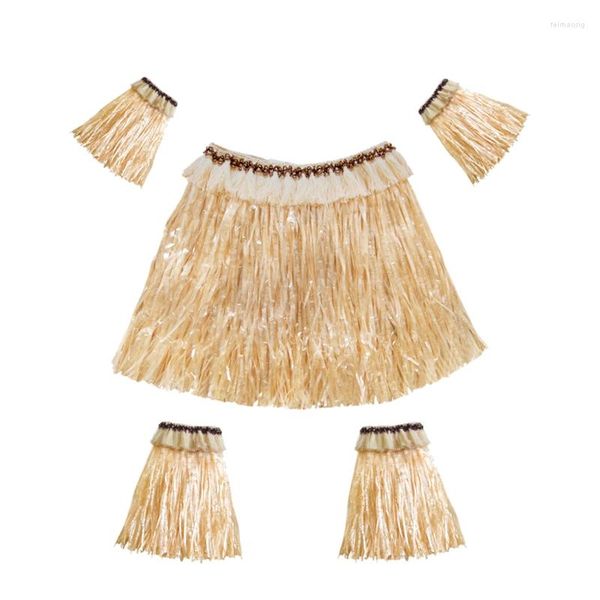 Decorazioni natalizie Costume da gonna in erba hawaiana Vestito con maniche a braccio elastico Copri piedi Costume da danza hula Beach Summer Holiday Wedding Party Fa