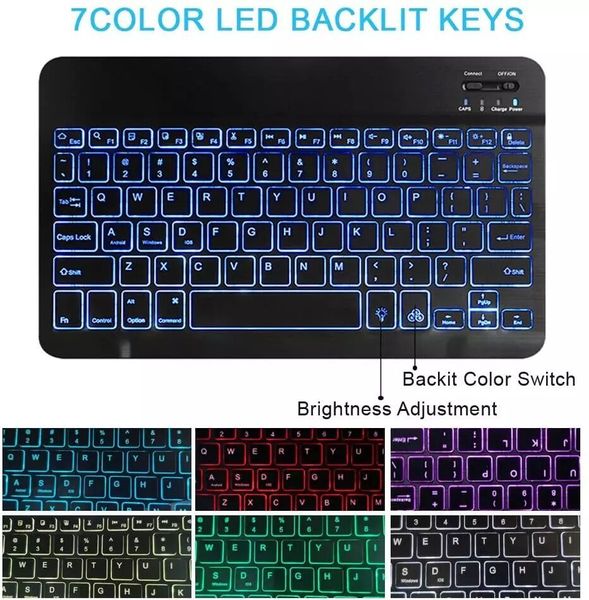 Teclado colorido Backboard Bluetooth IUMIMINA TECLADO RECARGELECIDO SLIM 78 TENAS 10 PILH PARA IOS ANDRLID SISTEMA Windows